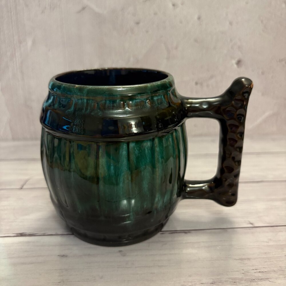 Blue Mountain Barrel Mug with Handle Drip Glaze Redware Mid Century (SKU: 189MI)